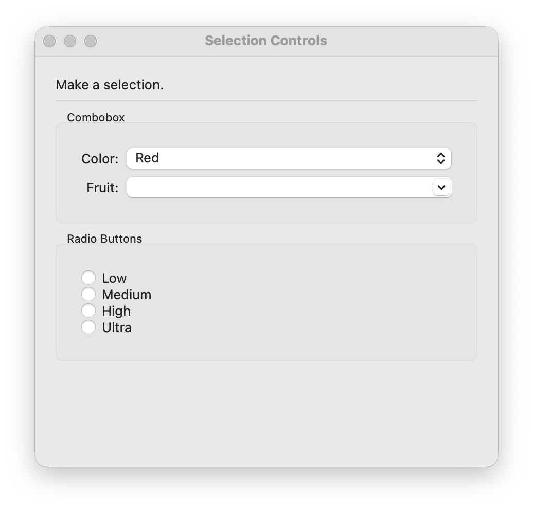 Combobox and radio buttons